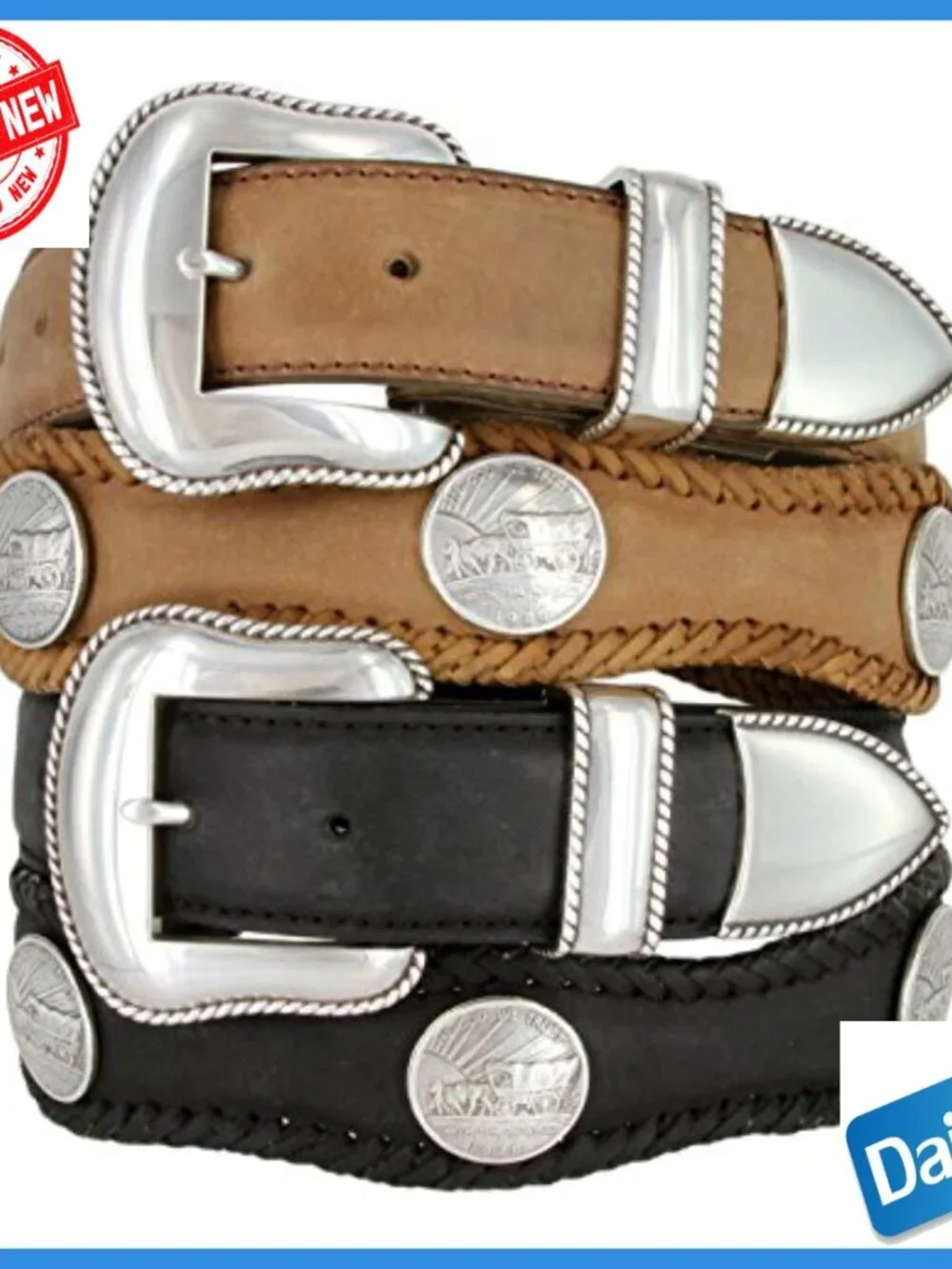 Western Leather Harness Belt with Oregon Trail Coin Conchos Size 42
